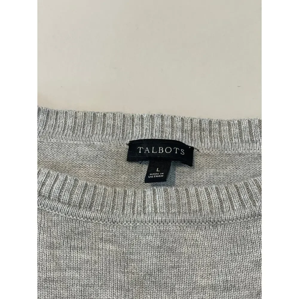Talbots Multicolor Stripe Sweater Heather Gray Side Button Trim Lightweight